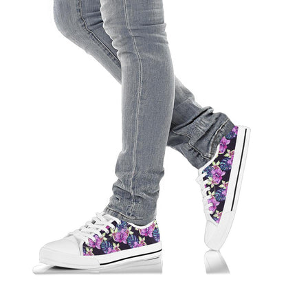 Orchid Pattern Print Design OR010 White Bottom Low Top Shoes