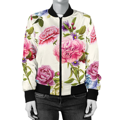 Carnations Pattern Print Design CN02 Women Bomber Jacket