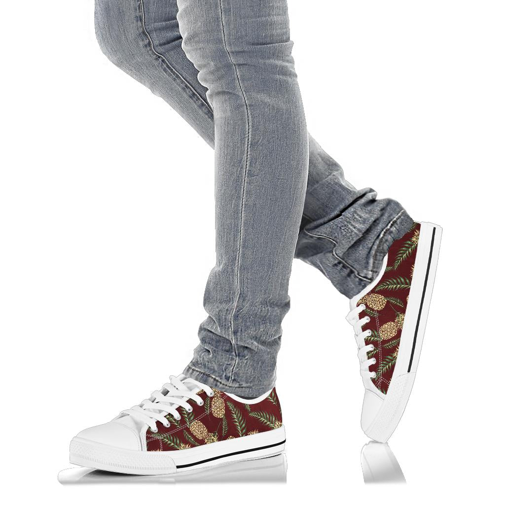 Pineapple Pattern Print Design PP013 White Bottom Low Top Shoes