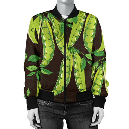 Peas Pattern Print Design A03 Women's Bomber Jacket