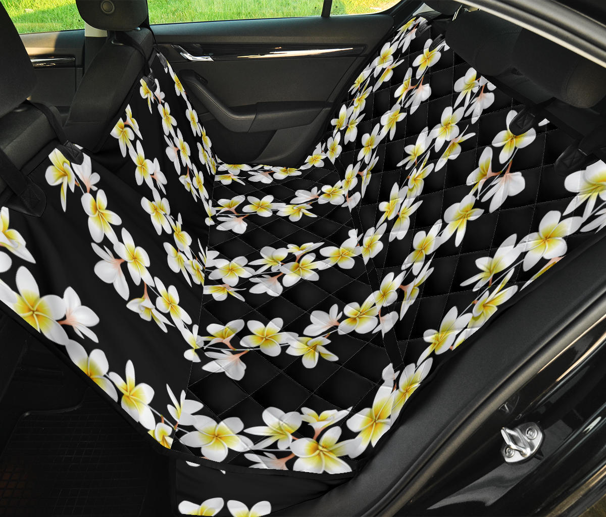 White Plumeria Pattern Print Design PM08 Rear Dog  Seat Cover