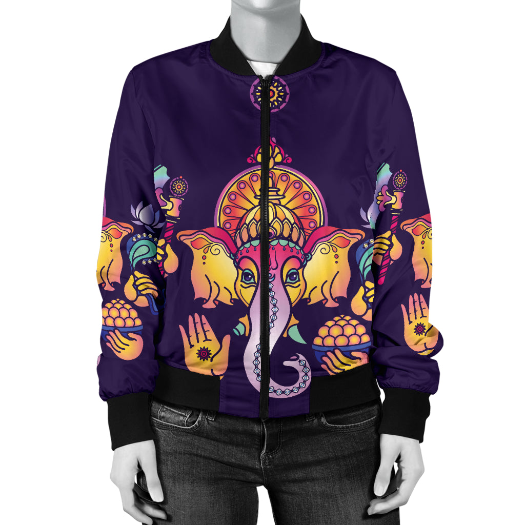 Ganesha Pattern Print Design 04 Women's Bomber Jacket