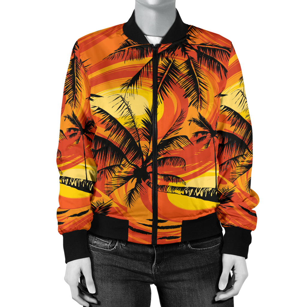 Palm Tree Pattern Print Design A02 Women's Bomber Jacket