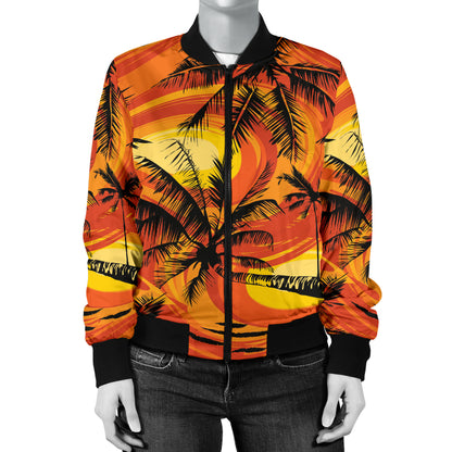 Palm Tree Pattern Print Design A02 Women's Bomber Jacket