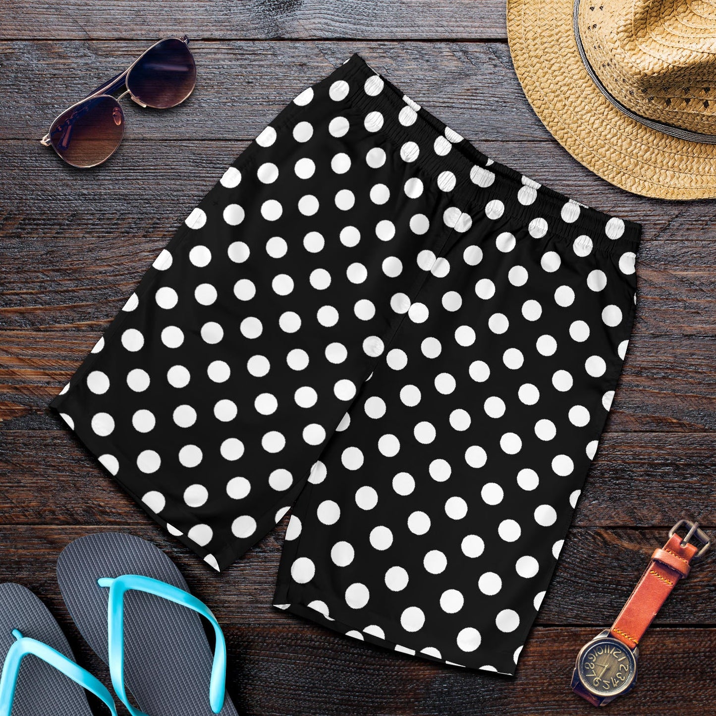 Polka Dot Black White Pattern Print Design 03 Mens Shorts