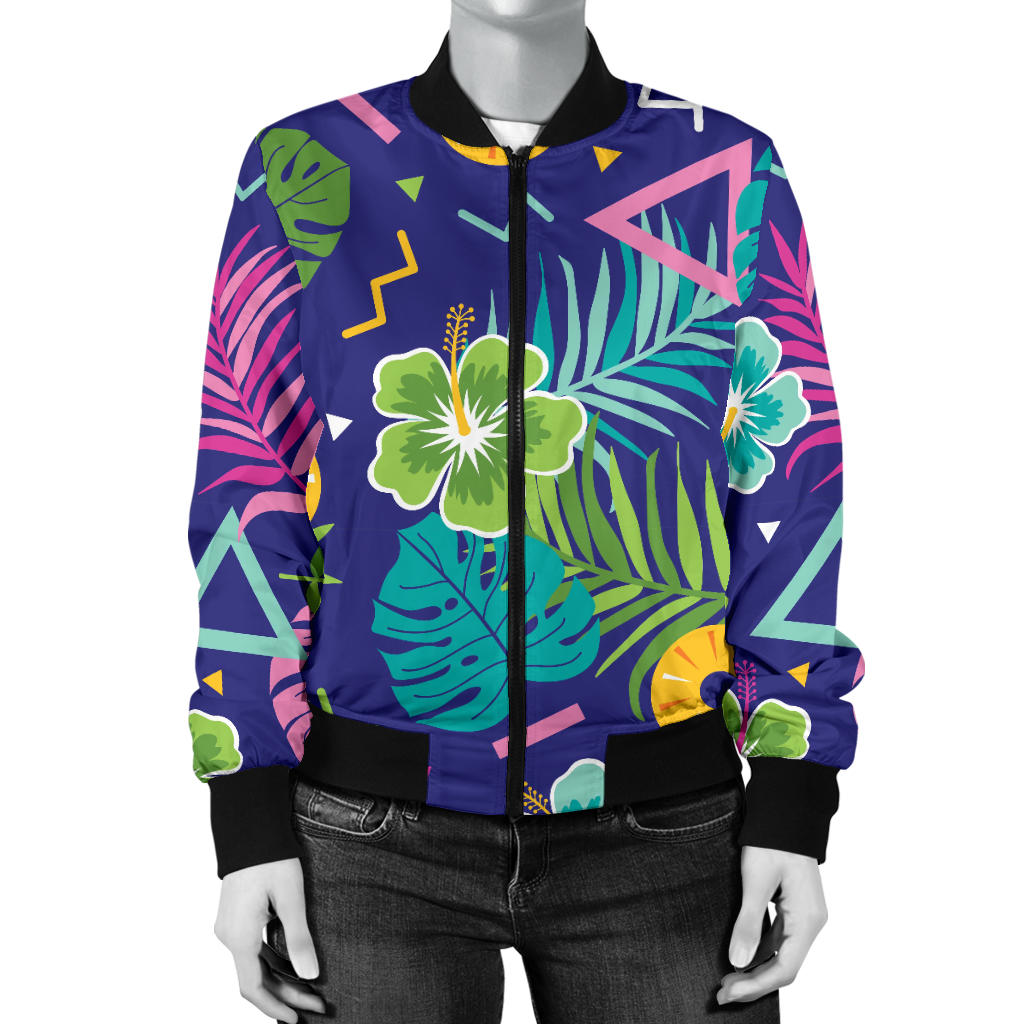 Hawaiian Themed Pattern Print Design H014 Women Bomber Jacket