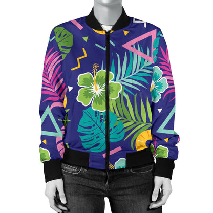 Hawaiian Themed Pattern Print Design H014 Women Bomber Jacket
