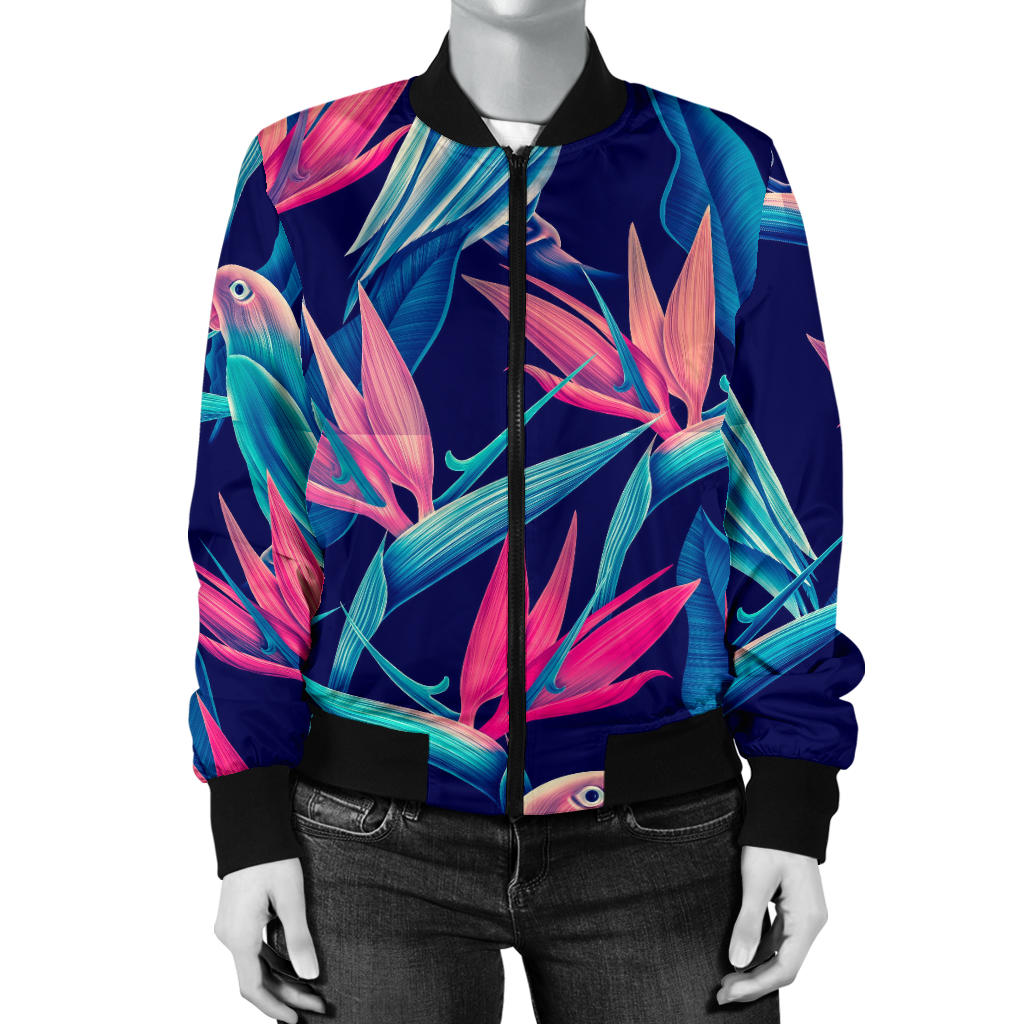 Tropical Flower Pattern Print Design TF024 Women Bomber Jacket