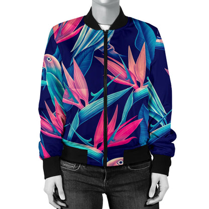 Tropical Flower Pattern Print Design TF024 Women Bomber Jacket