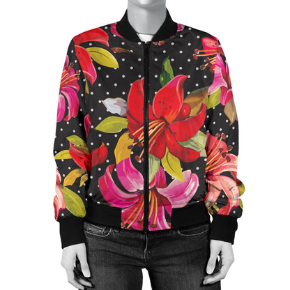 Lily Pattern Print Design LY012 Women Bomber Jacket