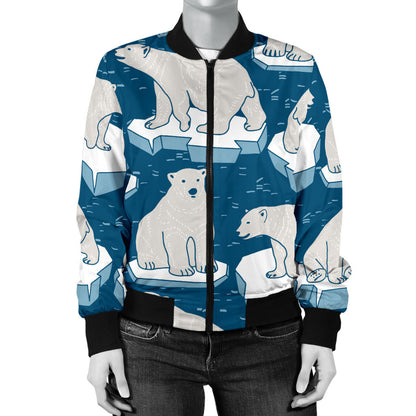 Polar Bear Pattern Print Design PB03 Women Bomber Jacket