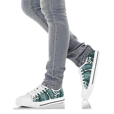 Tropical Palm Leaves Pattern White Bottom Low Top Shoes