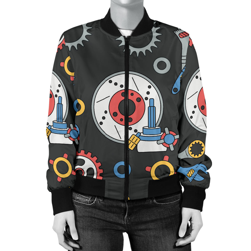 Mechanic Pattern Print Design 01 Women's Bomber Jacket