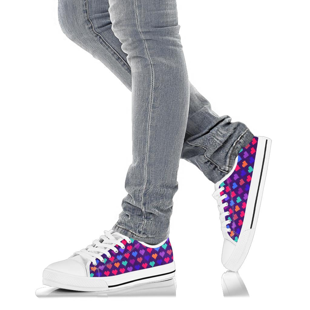 Heart Pixel Pattern Print Design HE03 White Bottom Low Top Shoes