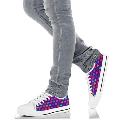 Heart Pixel Pattern Print Design HE03 White Bottom Low Top Shoes