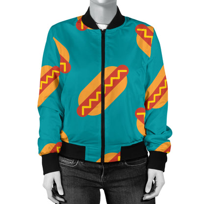 Hot Dog Pattern Print Design 03 Women's Bomber Jacket
