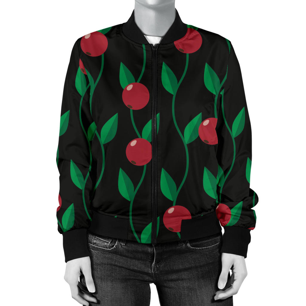 Cranberry Pattern Print Design CB01 Women Bomber Jacket