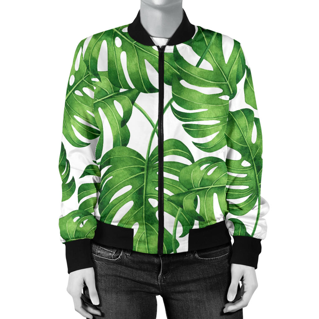 Palm Leaves Pattern Print Design PL08 Women Bomber Jacket