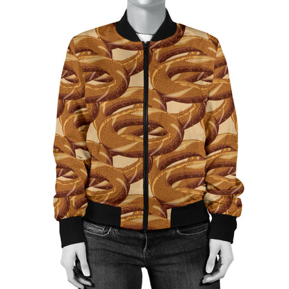 Bagel Pattern Print Design 02 Women's Bomber Jacket