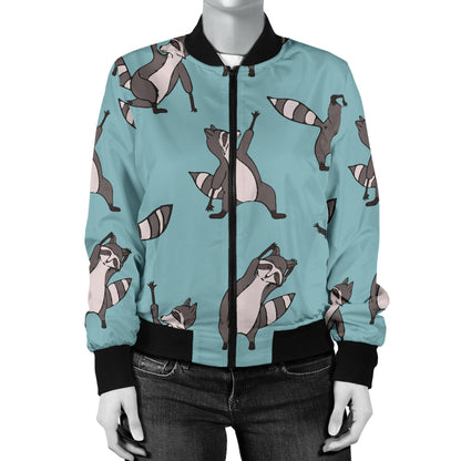 Raccoon Pattern Print Design A07 Women's Bomber Jacket
