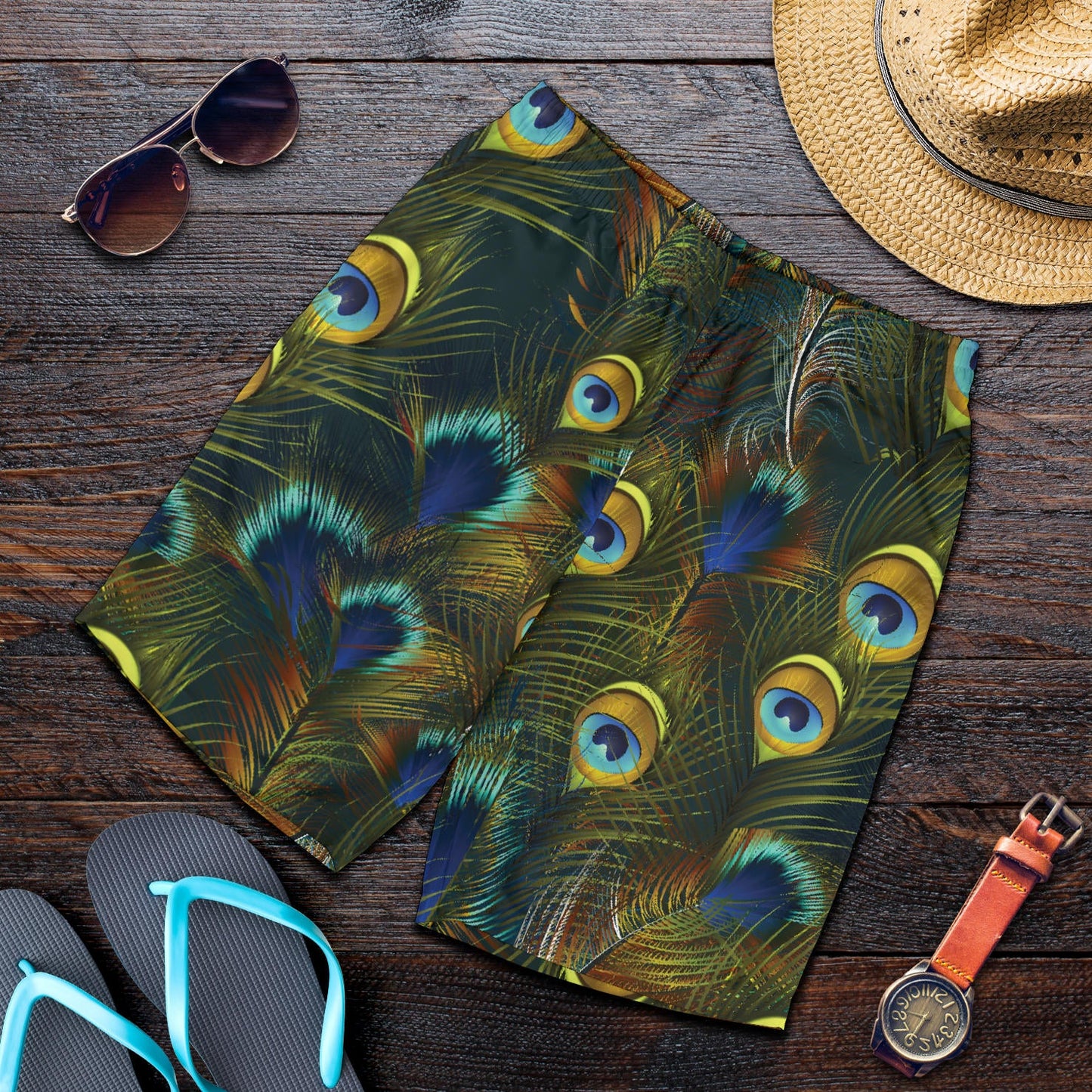 Peacock Feather Pattern Print Design A03 Mens Shorts