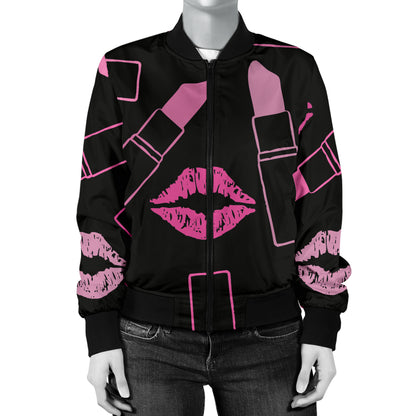 Lipstick Pink Pattern Print Design 01 Women's Bomber Jacket