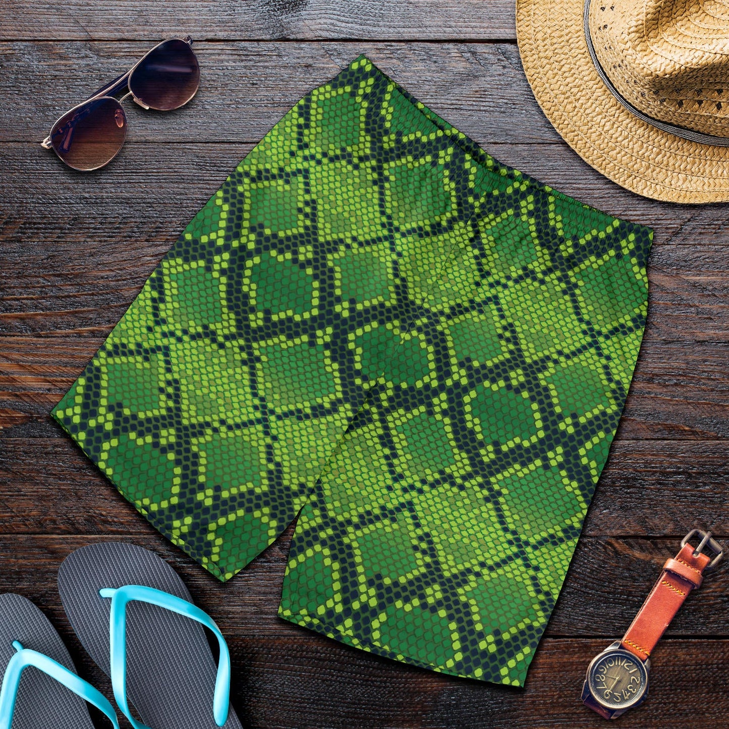 Python Green Pattern Print Design A01 Mens Shorts