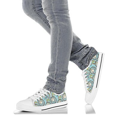 Blue Dream catcher White Bottom Low Top Shoes