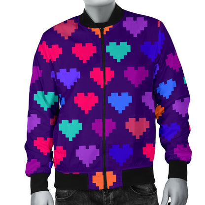 Heart Pixel Pattern Print Design HE03 Men Bomber Jacket