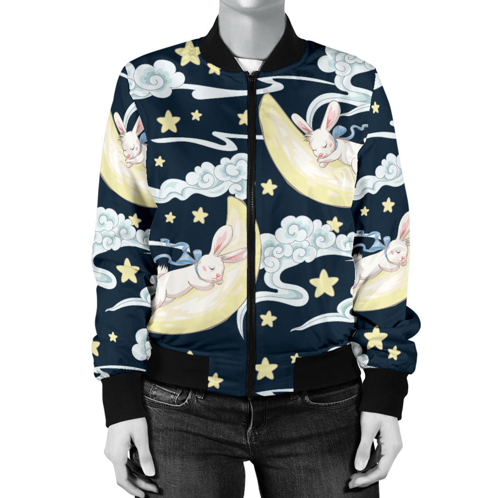 Rabbit Sleeping Pattern Print Design RB08 Women Bomber Jacket
