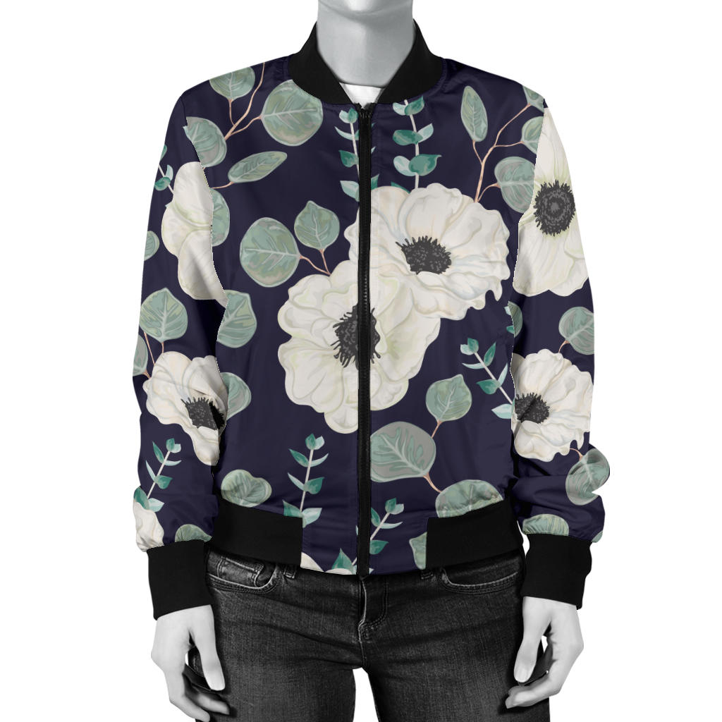 Anemone Pattern Print Design AM01 Women Bomber Jacket