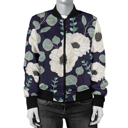 Anemone Pattern Print Design AM01 Women Bomber Jacket