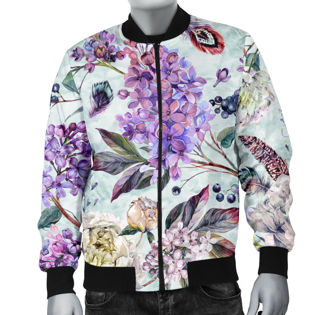 Lilac Pattern Print Design LI06 Men Bomber Jacket