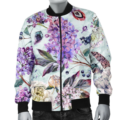 Lilac Pattern Print Design LI06 Men Bomber Jacket