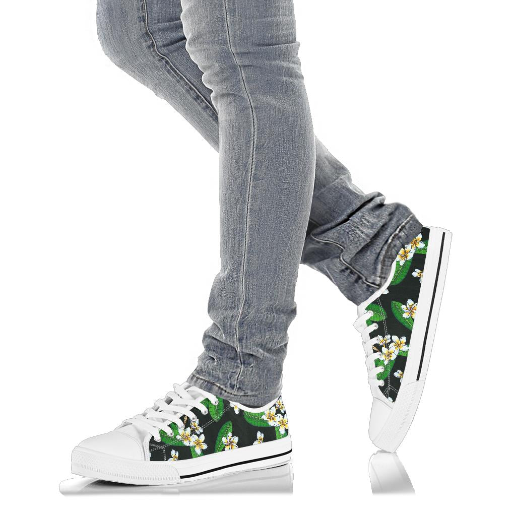 White Plumeria Pattern Print Design PM023 White Bottom Low Top Shoes