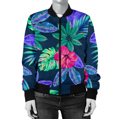 Tropical Flower Pattern Print Design TF09 Women Bomber Jacket