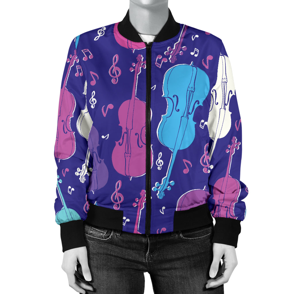 Cello Pattern Print Design 01 Women's Bomber Jacket
