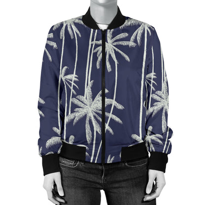 Palm Tree Pattern Print Design PT06 Women Bomber Jacket