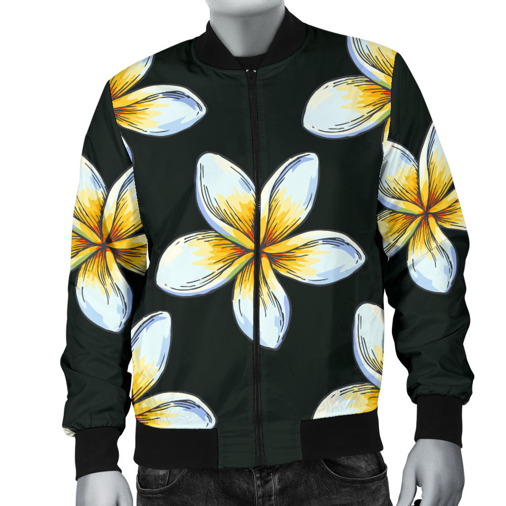 White Plumeria Pattern Print Design PM022 Men Bomber Jacket