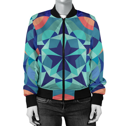 Kaleidoscope Pattern Print Design 03 Women's Bomber Jacket
