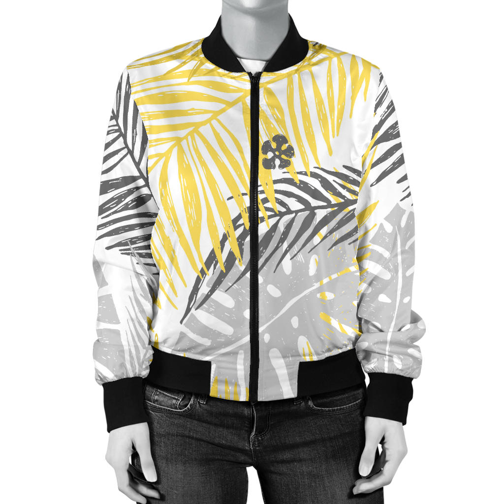 Palm Leaves Pattern Print Design PL012 Women Bomber Jacket