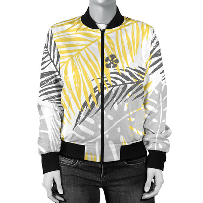 Palm Leaves Pattern Print Design PL012 Women Bomber Jacket