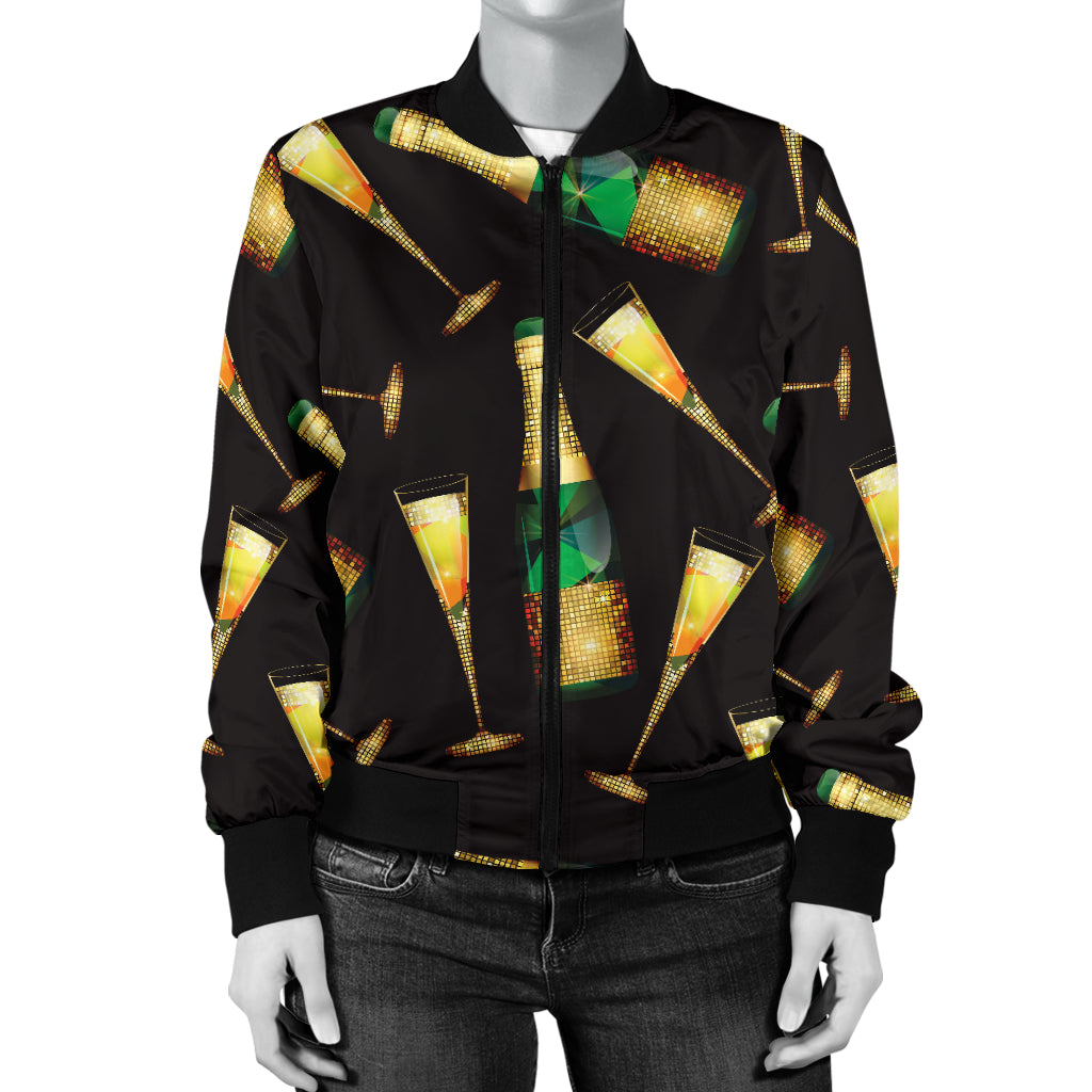 Champagne Pattern Print Design 02 Women's Bomber Jacket