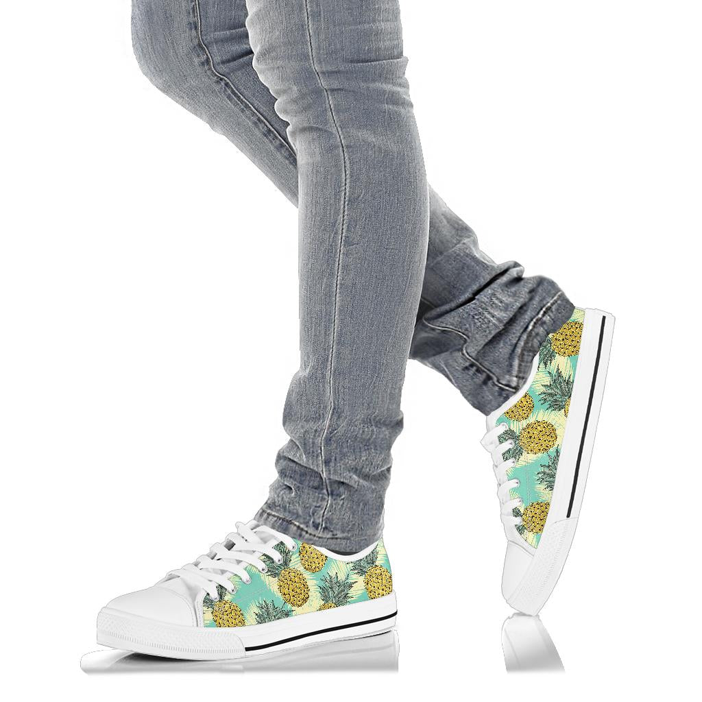 Pineapple Pattern Print Design PP03 White Bottom Low Top Shoes