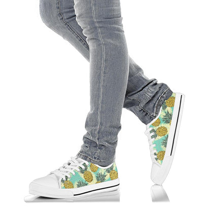 Pineapple Pattern Print Design PP03 White Bottom Low Top Shoes