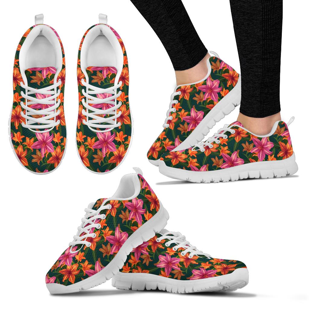 Amaryllis Pattern Print Design AL01 Sneakers White Bottom Shoes