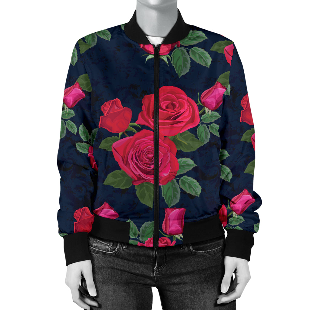 Rose Pattern Print Design A04 Women's Bomber Jacket