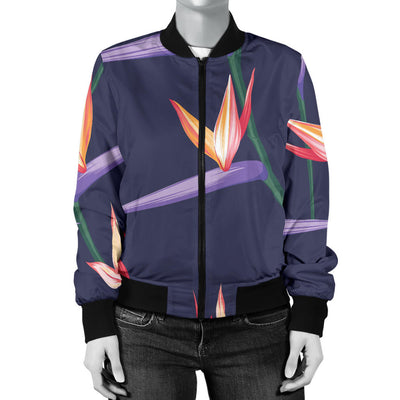 Bird Of Paradise Pattern Print Design BOP015 Women Bomber Jacket