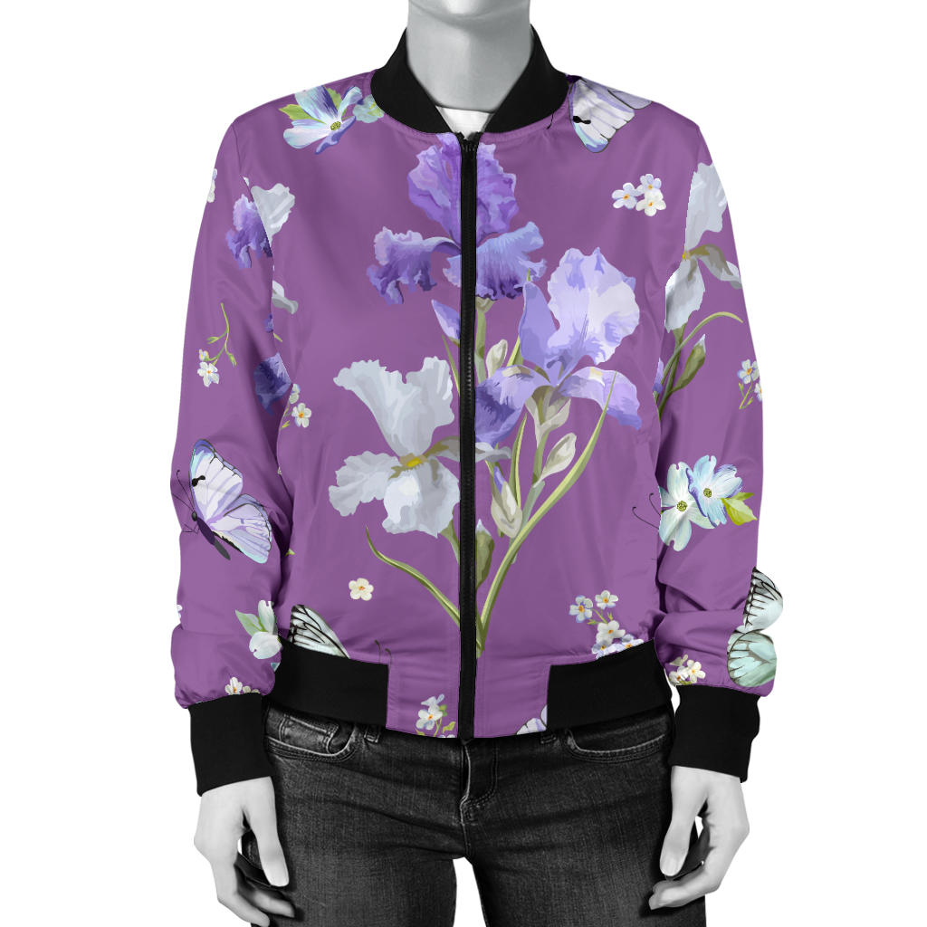 Iris Pattern Print Design IR09 Women Bomber Jacket