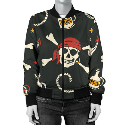 Pirate Pattern Print Design A02 Women's Bomber Jacket